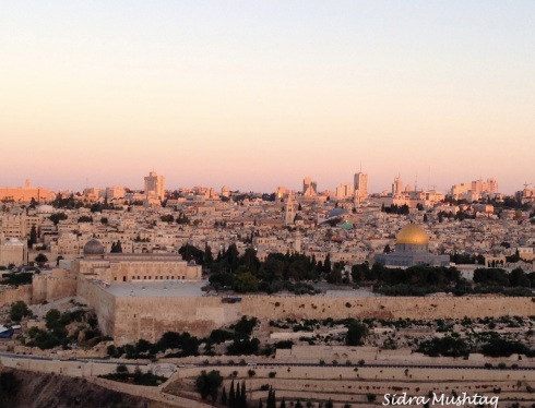 Sunrise over Jerusalem. View from our hotel, top of Mount of Olives.  